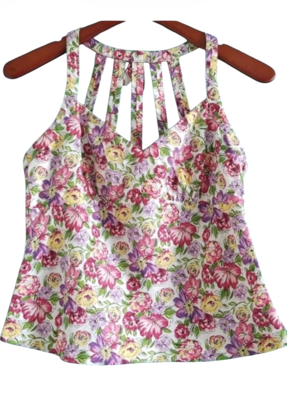 Loft Ann Taylor Floral Strapy Back Linen Top. Sz 10